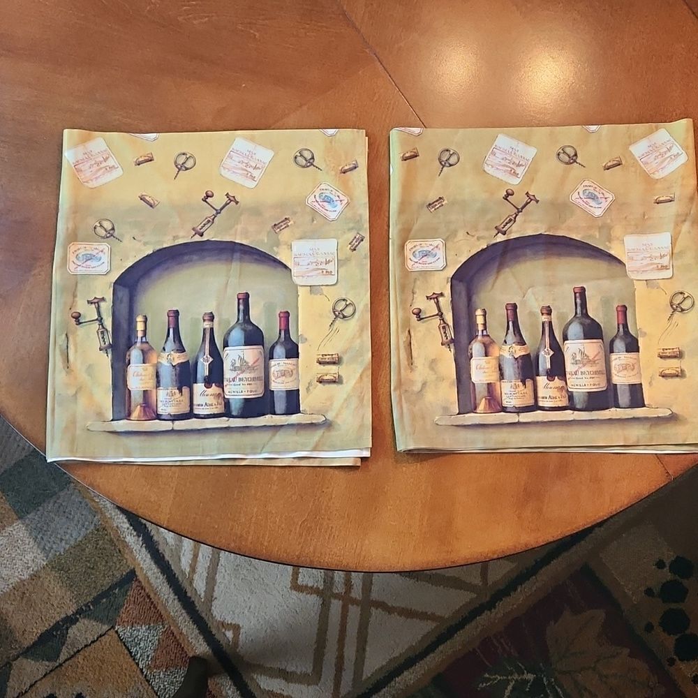 Set of 2 Wine & Cork Kitchen Dining Room Window Valance Curtains- 15" X 58" Each